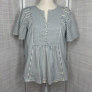 Madewell Courtyard Flutter Sleeve Top Size XS Blue and Ivory Stripes 100% Cotton
